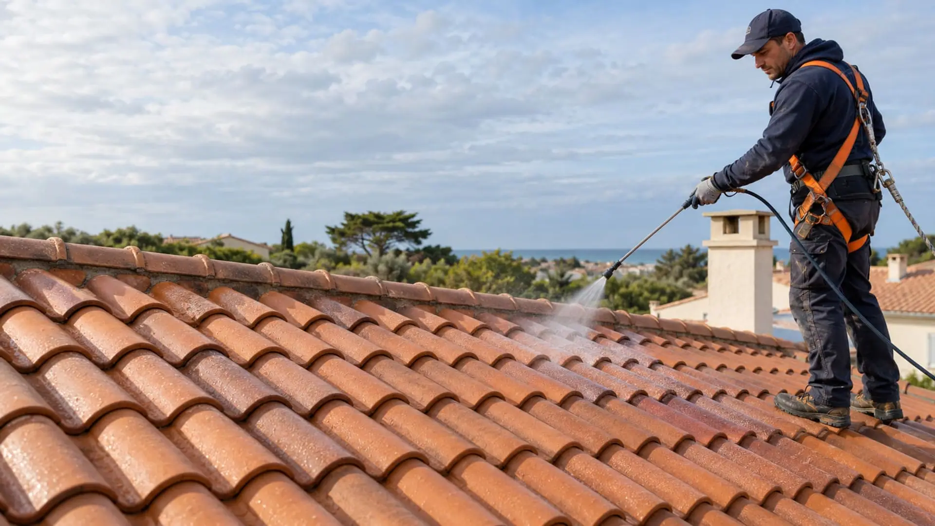Application d'un hydrofuge sur une toiture en tuiles