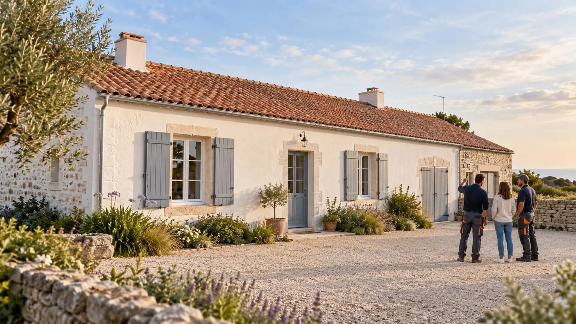 Artisans ST Habitat échangeant avec une cliente devant sa maison rénovée